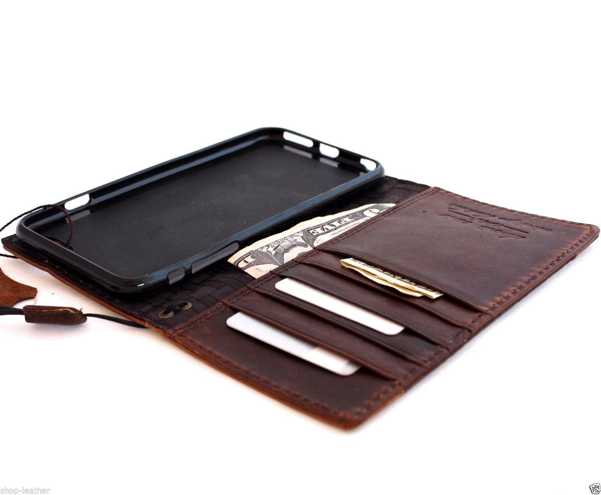 Genuine oil leather iPhone 6s Plus case with wallet design, credit card slots, magnetic closure, handcrafted by vendor-unknown.