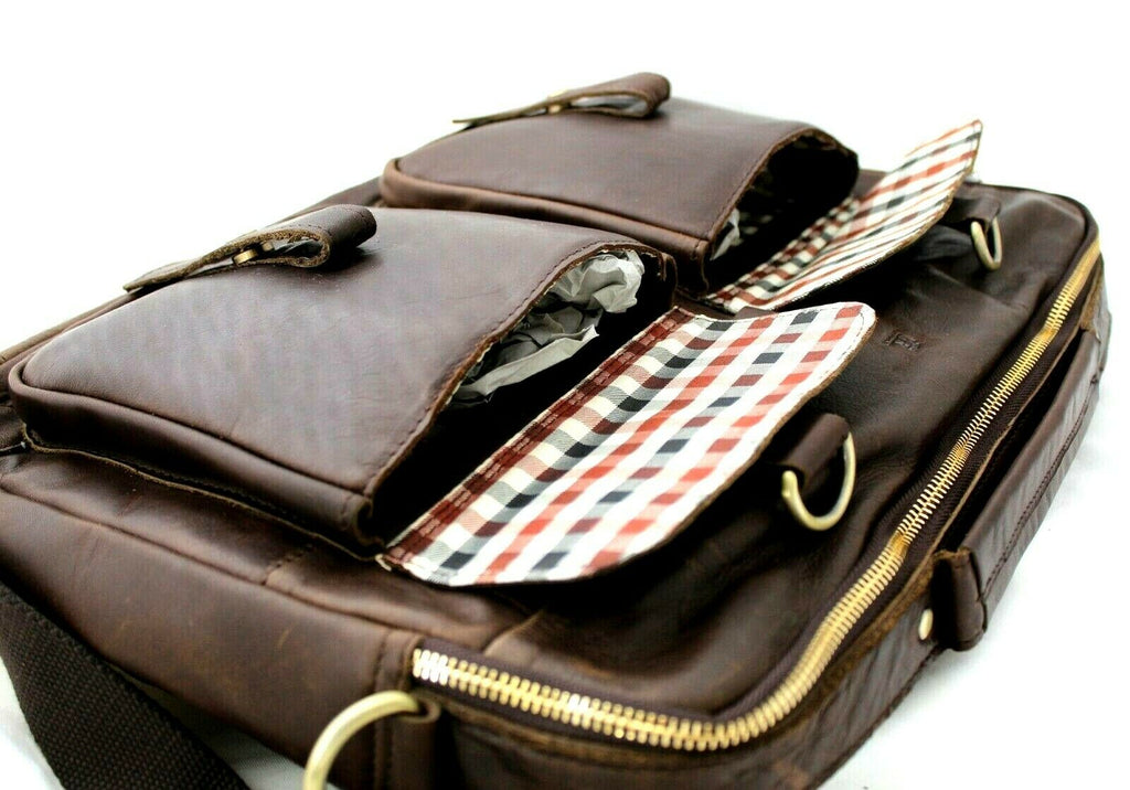 Men’s genuine soft leather shoulder satchel bag from DavisCase, featuring a spacious interior for laptop, MacBook, and tablet storage.