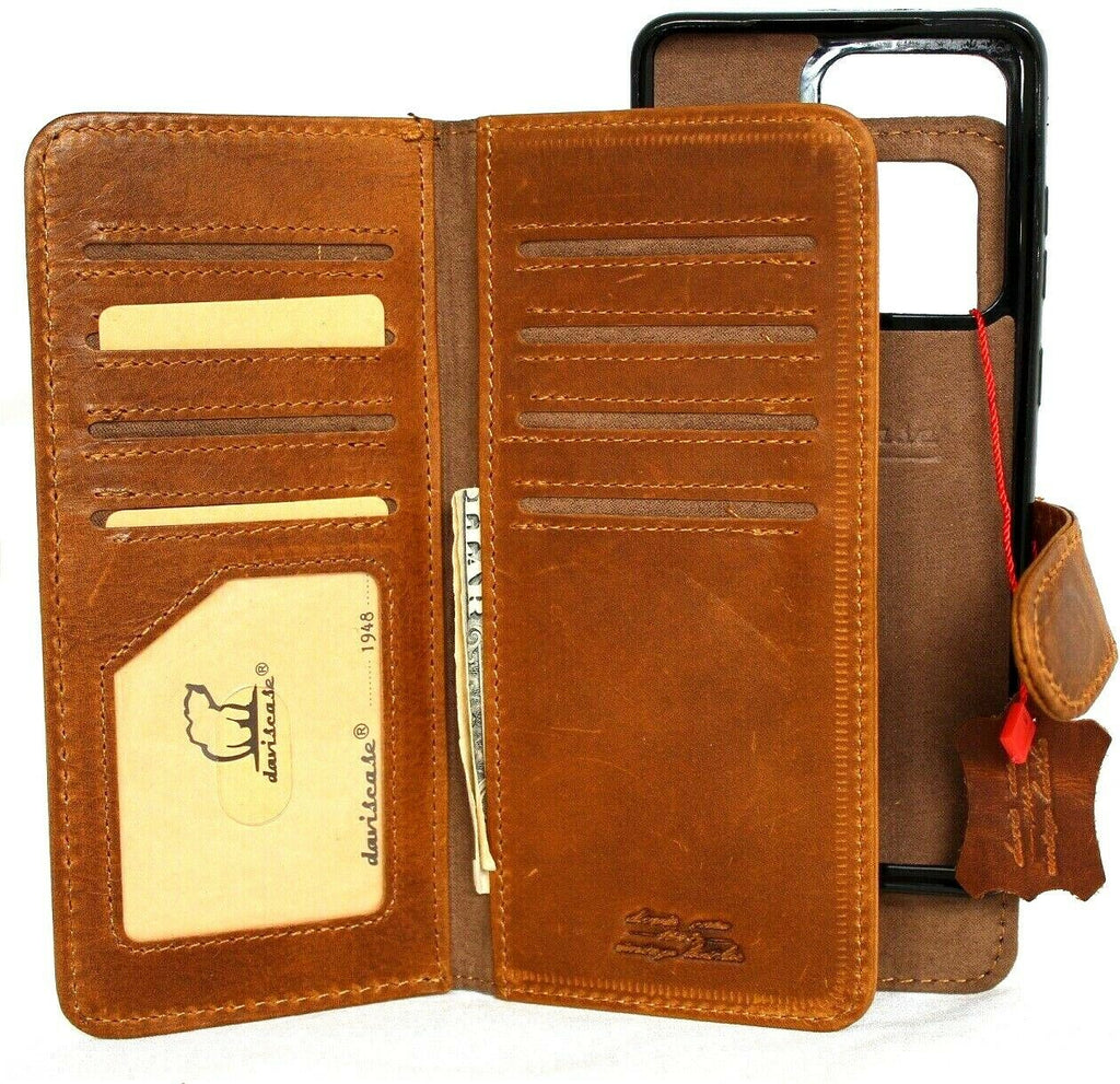 Genuine leather Samsung Galaxy S20 Ultra wallet case by DAVISCASE with card slots, window, magnetic closure, and removable cover.