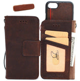 Étui en cuir véritable vintage pour iPhone 8 Couverture portefeuille Emplacements pour cartes de crédit Amovible et détachable Doux Luxe + Support de voiture magnétique DavisCase