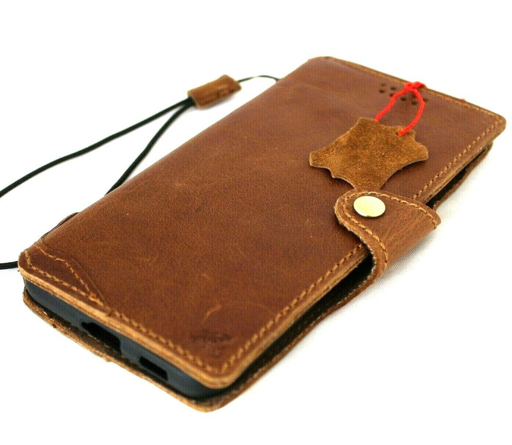 Genuine vintage leather Samsung Galaxy S21 Plus case by DAVISCASE with soft wallet, card holder, luxury rubber tan finish.