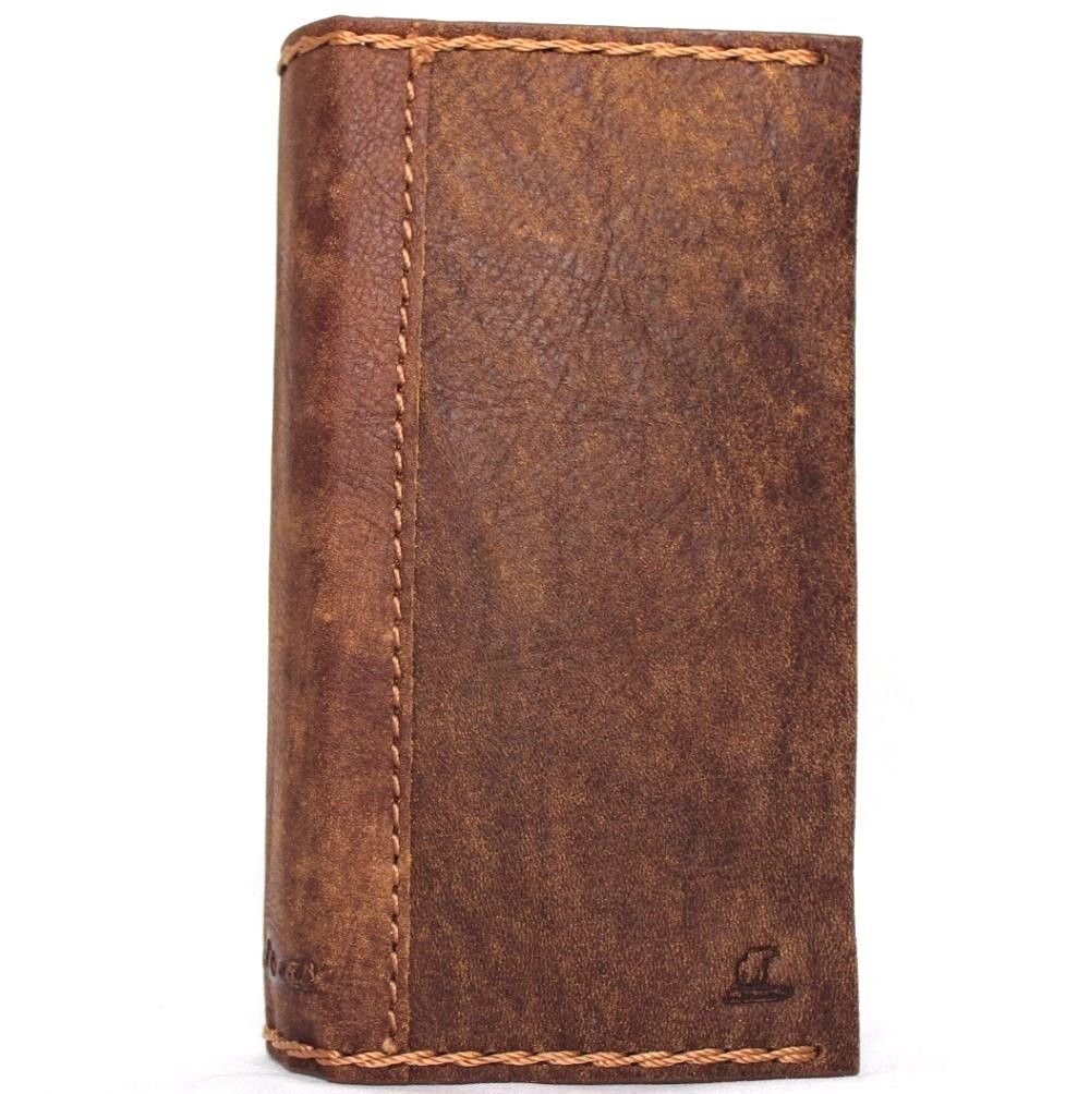 Genuine leather handmade iPhone 8 case by DAVISCASE with wallet card slots, vintage business style, soft leather, and wireless charging support.
