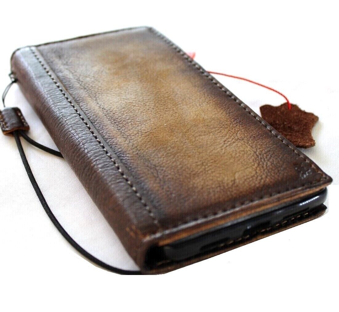 Handmade genuine leather phone case for Samsung Galaxy S22, S21, S20, Note 20, A51, A71, and more, with vintage art wallet design.