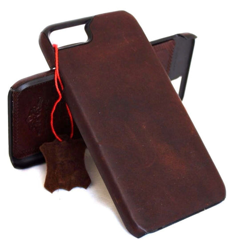 Véritable étui en cuir naturel vintage pour iphone 8 plus livre mince support couverture ID