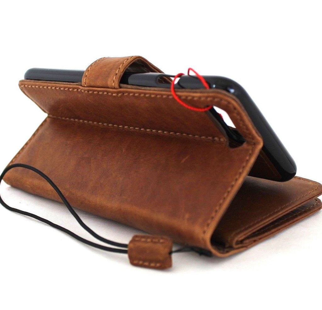 Genuine full leather iPhone 8 case with removable wallet cover, card slots, ID window, magnetic closure, slim and soft rubber accents