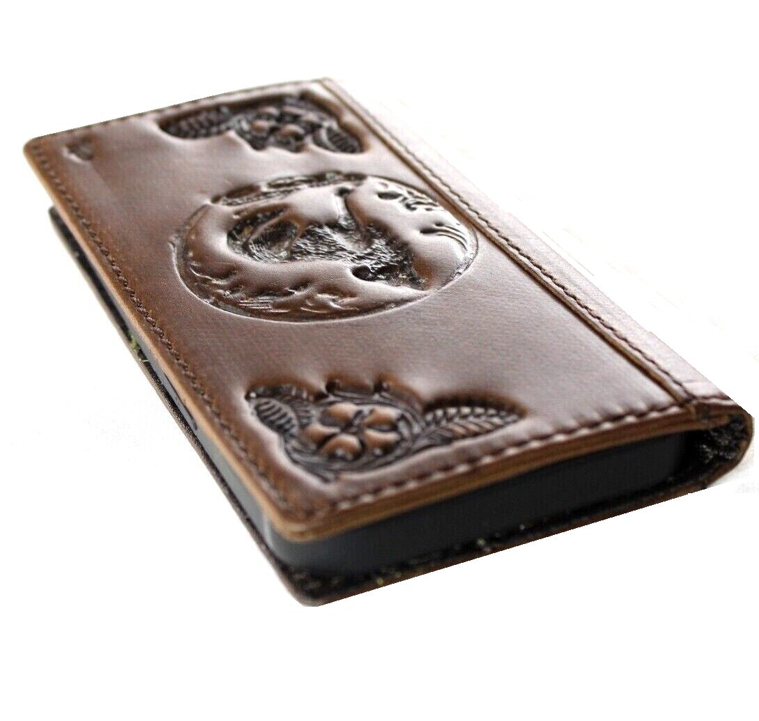 DavisCase genuine leather phone case for iPhone 11-15 Pro Max, vintage tan wallet book with credit card slots and full grain leather.