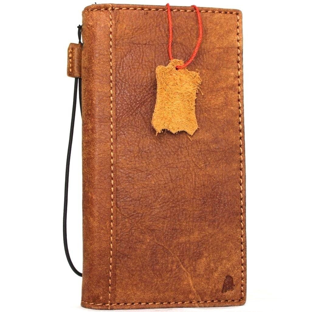Bright brown genuine leather iPhone 8 Plus case by DAVISCASE with book wallet design, credit card slots, vintage style, slim and luxurious.