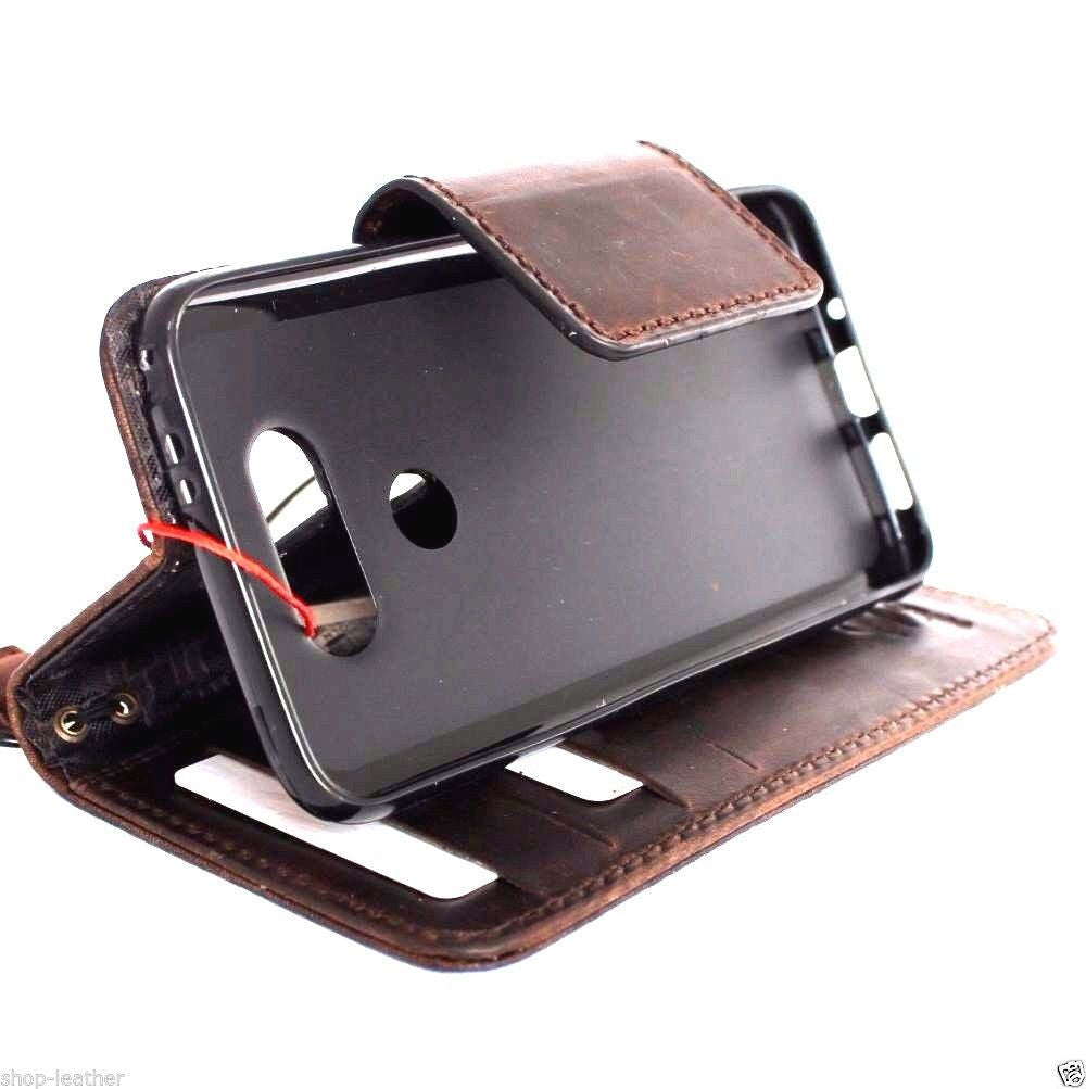 Handmade genuine vintage leather LG G5 phone case with slim, luxury wallet-style design and card slots, crafted by DavisCase.