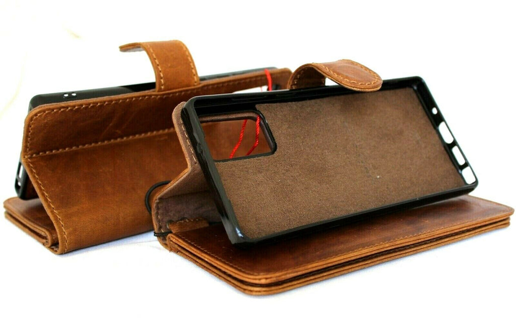 Genuine full leather Samsung Galaxy Note 20 5G wallet case with card slots, magnetic stand, and removable cover by DAVISCASE.