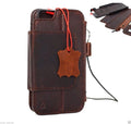 Handmade genuine leather iPhone 6s Plus case with wallet features, credit card slots, ID window, and magnetic closure.