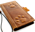 Handmade DAVISCASE leather phone case for iPhone 11-15 Pro Max, Galaxy S22, S21 Ultra, featuring vintage dog paw and bear design in tan.