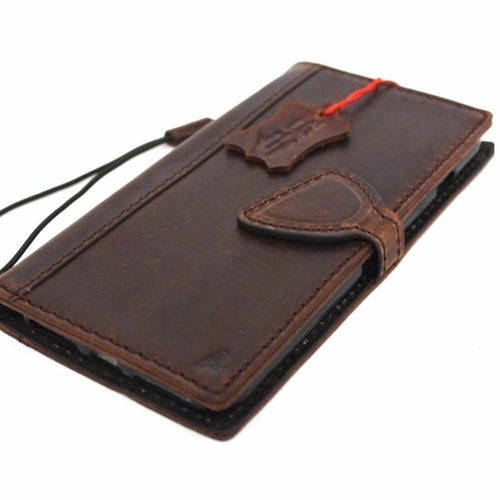 DavisCase genuine dark leather wallet case for iPhone SE 2 2020 with magnetic closure, card slots, slim design, wireless charging friendly