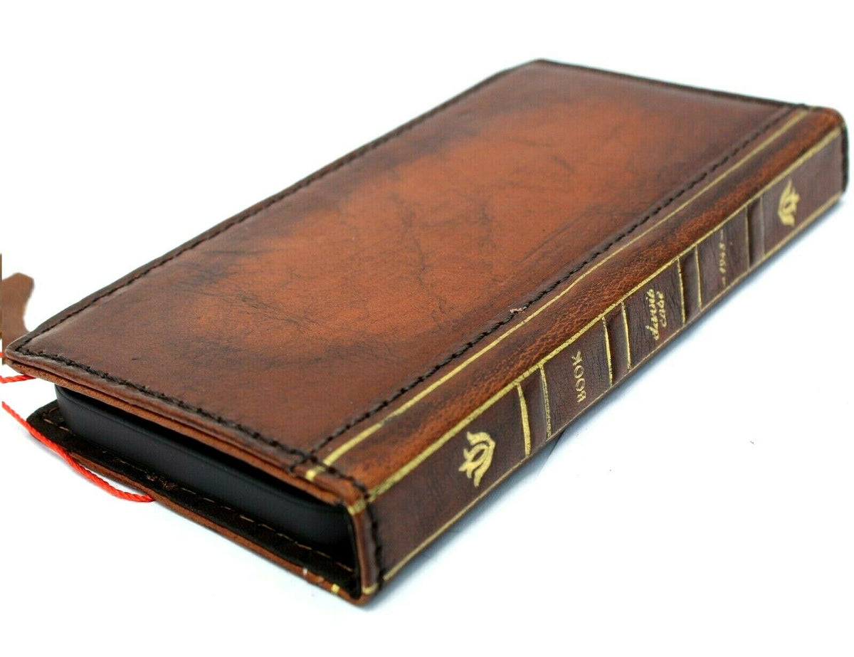 DavisCase genuine leather phone case for iPhone 12 and Galaxy S21, vintage-style wallet cover with full grain leather and card slots.