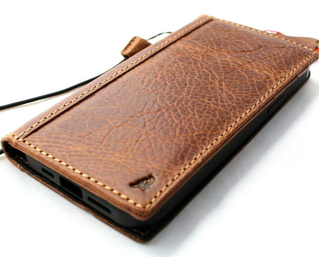 Vintage tan leather phone case for iPhone 16, 17, 13, 14, 15 Pro Max, 8 Plus, with wallet and credit card slots, handmade by DAVISCASE.