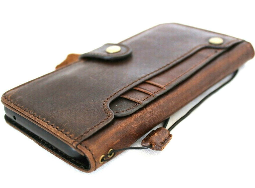 Dark brown genuine top grain leather Samsung Galaxy S20 Ultra wallet case with handmade design, rubber holder, and wireless charging compatibility.