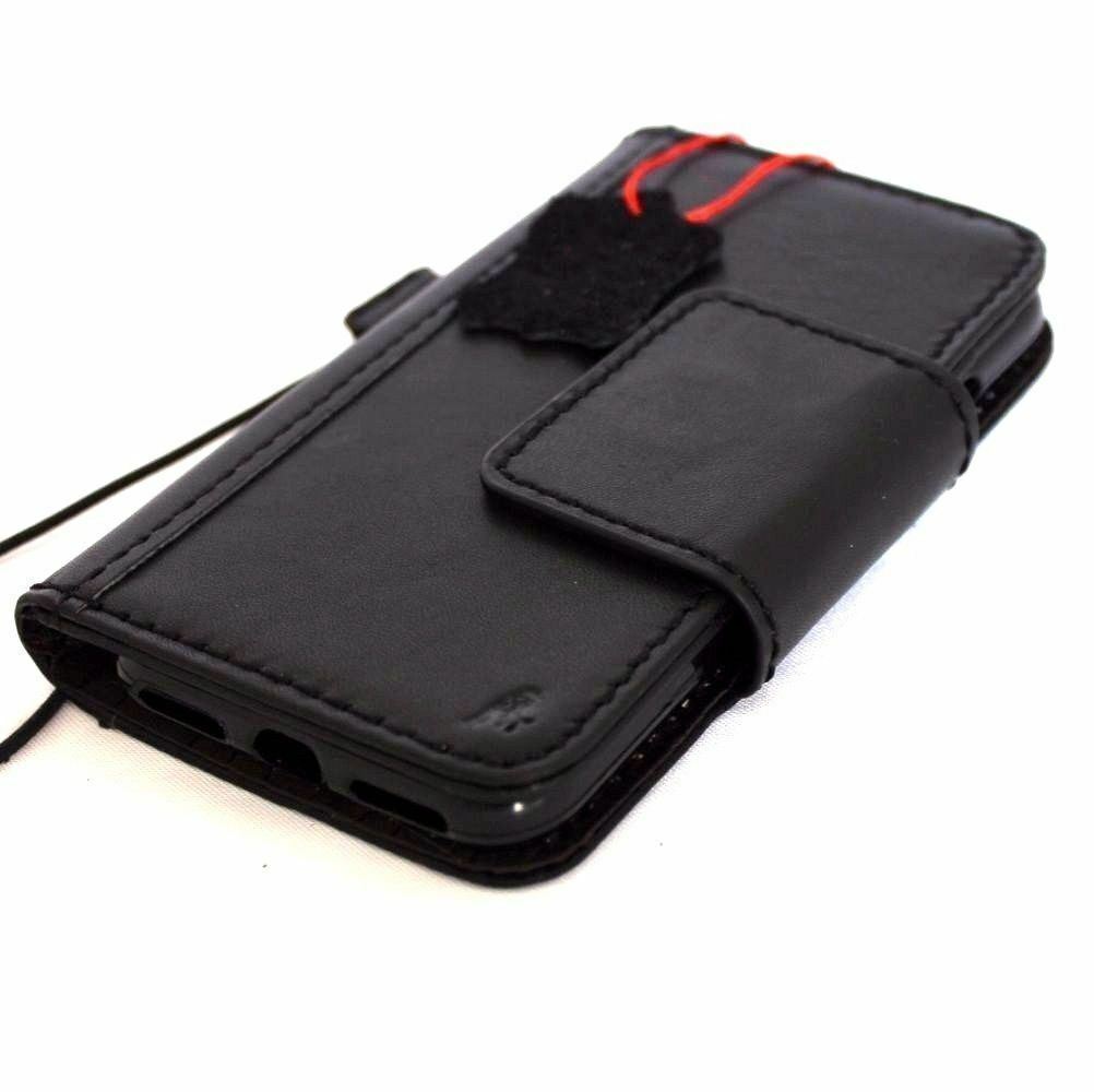 DavisCase genuine black leather iPhone SE 2 2020 wallet case with card slots, magnetic closure, soft interior, and wireless charging compatibility.