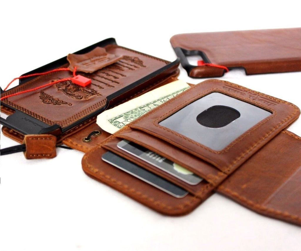 Genuine full leather iPhone 8 case with wallet, card slots, magnetic closure, slim design, and detachable cover in classic style