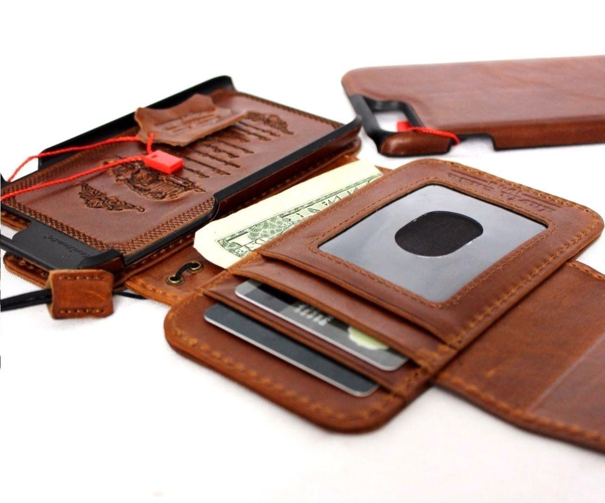 Genuine full leather iPhone 8 case with wallet, card slots, magnetic closure, slim design, and detachable cover in classic style
