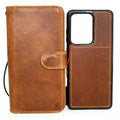 DavisCase genuine leather Galaxy S21 Ultra wallet case with card slots, magnetic cover, and window for Samsung smartphone protection.