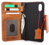 Genuine Leather Case for iPhone X book wallet magnetic closure cover Cards slots Slim vintage bright brown Daviscase