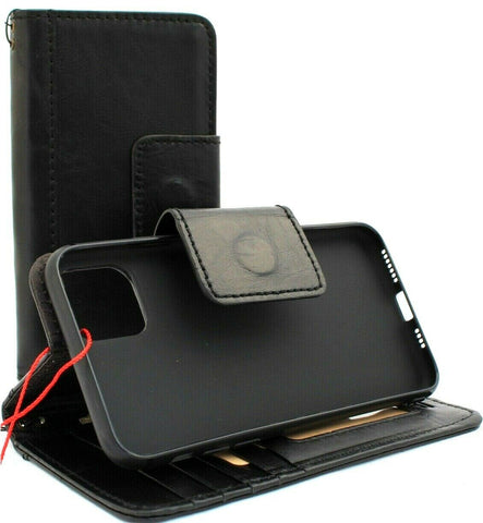 Véritable cuir véritable pour Apple iPhone 11 Pro Max housse portefeuille livre de crédit support principal Jafo luxe magnétique noir 