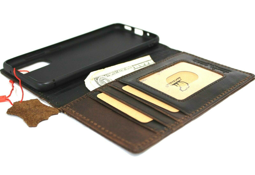 Genuine leather Samsung Galaxy S20 Bible book wallet case with card slots, wireless charging holder, and ID window by DAVISCASE.
