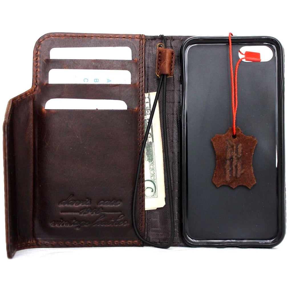 DavisCase genuine leather wallet case for iPhone SE 2 2020, slim design with card slots, magnetic closure, and 3D pattern.
