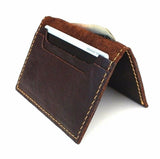 Men's Natural Dark Soft Leather Mini Wallet Credit Card Case 2 Slots 2 Slip Pockets Daviscase