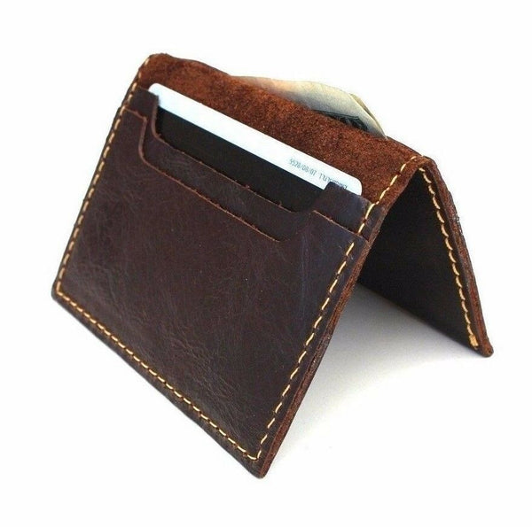 Mini portefeuille pour hommes en cuir souple foncé naturel, étui pour cartes de crédit, 2 emplacements, 2 poches plaquées Daviscase 