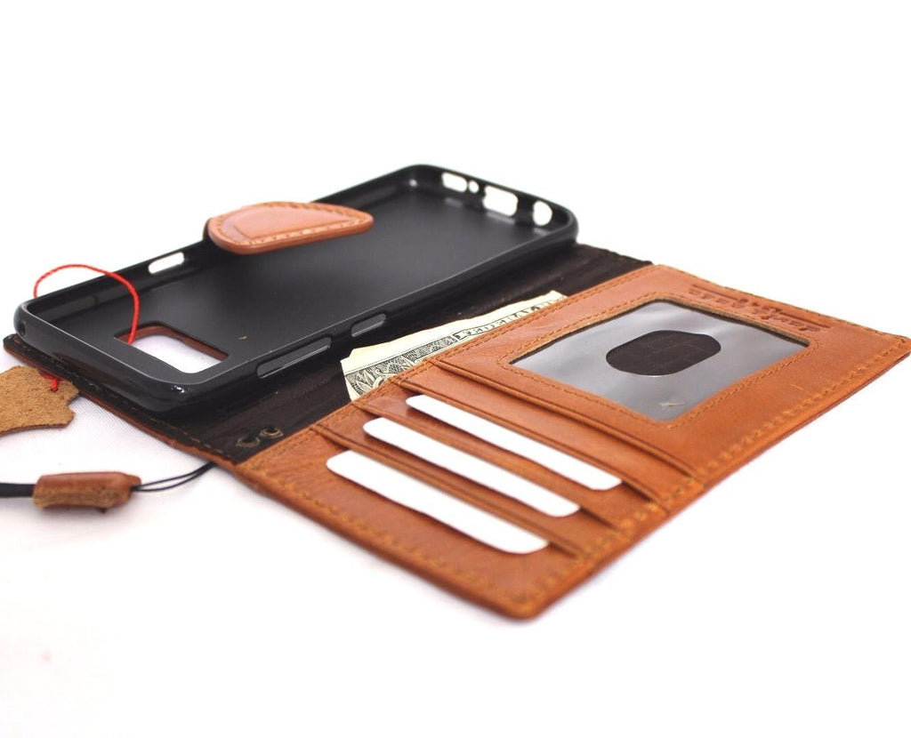 Handmade genuine leather Samsung Galaxy S8 wallet case with magnetic closure and card slots, designed for stylish protection.