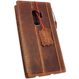 Genuine vintage leather Case for Samsung Galaxy S9 Plus book wallet elastic strap cover cards slots Tan Jafo daviscase