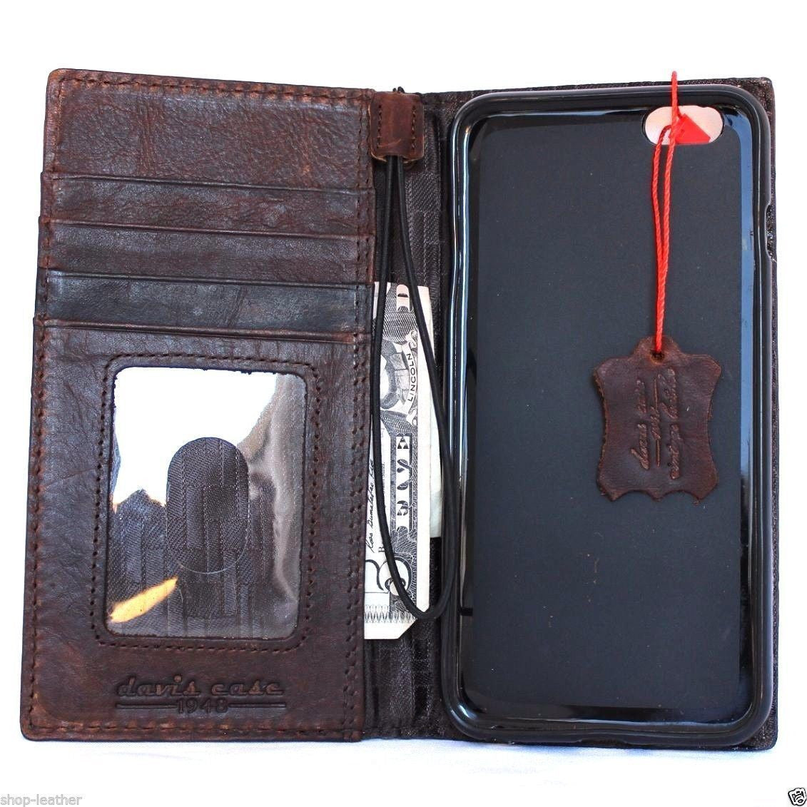 Handmade genuine leather iPhone 6/6s Plus wallet case by DAVISCASE with card slots and flip cover, slim and stylish for business use.