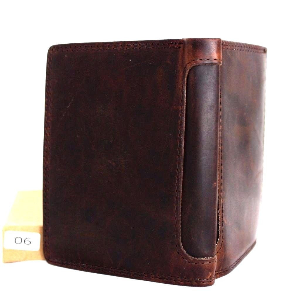 Men's vintage leather wallet by DAVISCASE, brown Italian genuine leather coin and money pocket purse with retro style.