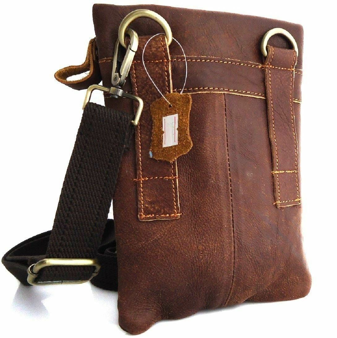 Genuine leather shoulder bag by DAVISCASE with zipper pocket, waist pouch design, suitable for men and women, fits iPad Mini or tablet.