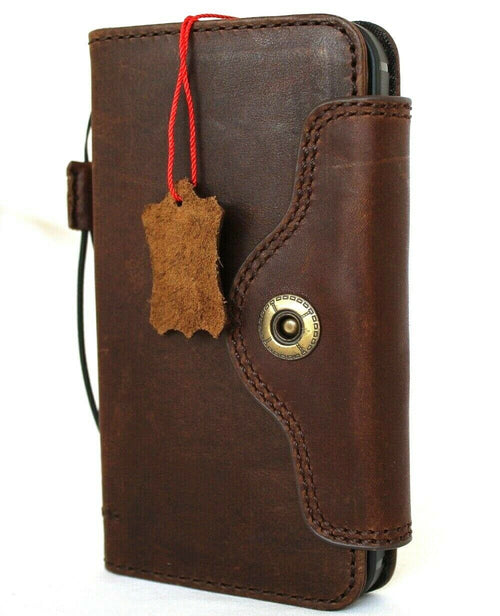 Genuine dark leather book wallet case for iPhone 12 Pro by DAVISCASE, with credit card slots and soft closure in vintage style