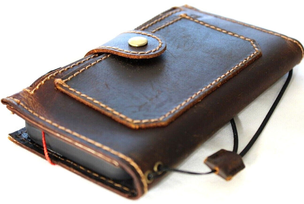 DAVISCASE genuine leather wallet case for iPhone 11-15 Pro Max with ID window, credit card slots, vintage retro style, full grain leather