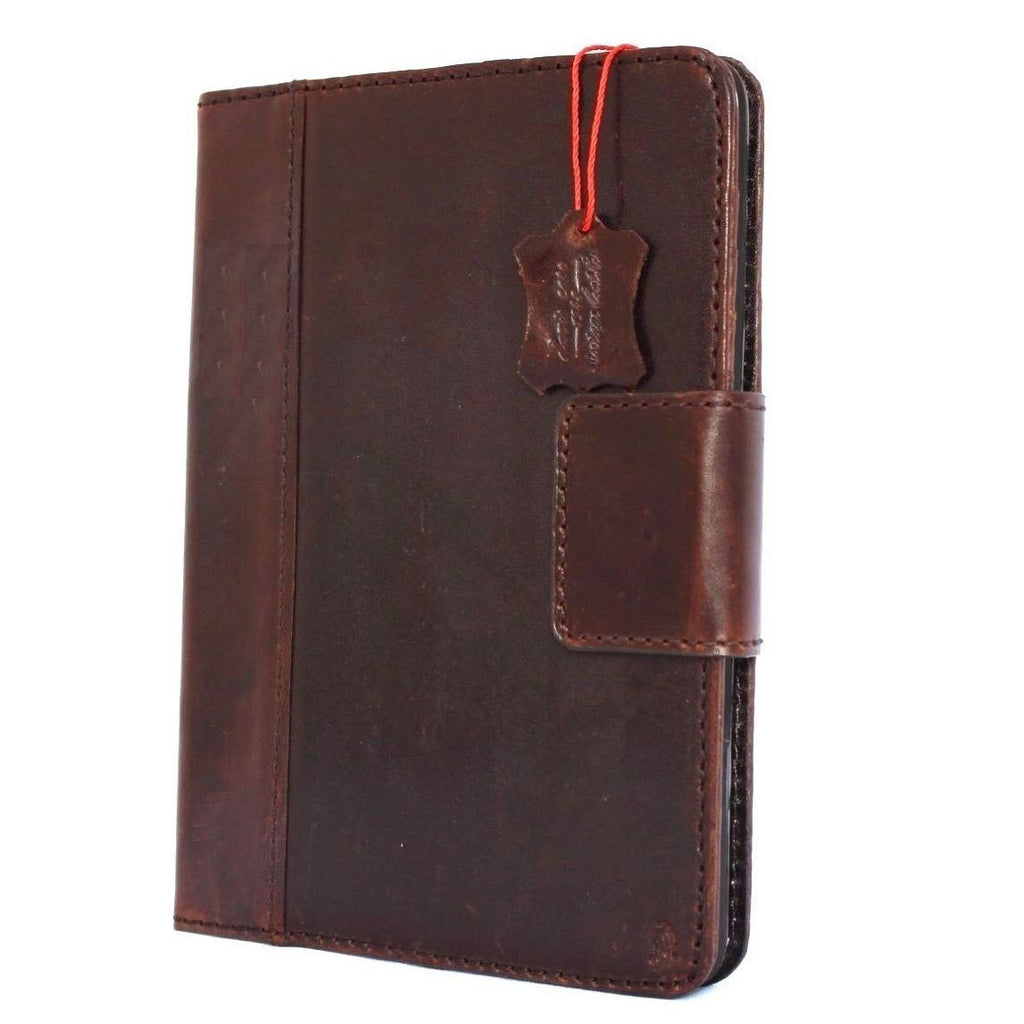 Vintage brown genuine leather iPad mini 4 case with card slots, handcrafted handbag cover, luxury daviscase style.