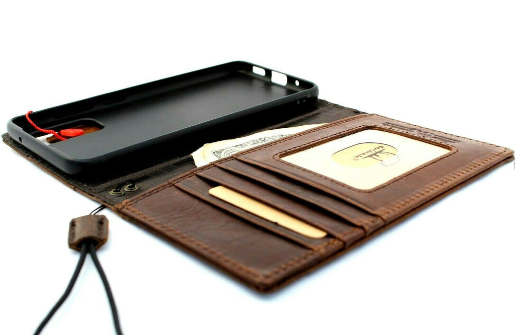 Genuine leather Samsung Galaxy S20 book wallet case by DAVISCASE with card slots and wireless charging holder.