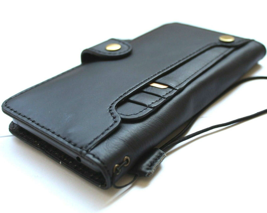 Genuine black leather Google Pixel 7 Pro case with wallet holder, stand, and wireless charging compatibility by DAVISCASE.