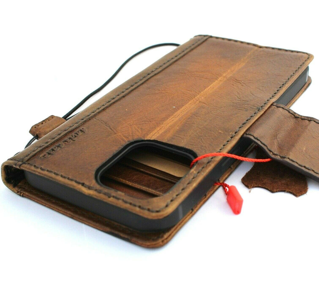DavisCase vintage genuine leather phone case for iPhone models with credit card slots, wallet style, and magnetic closure.