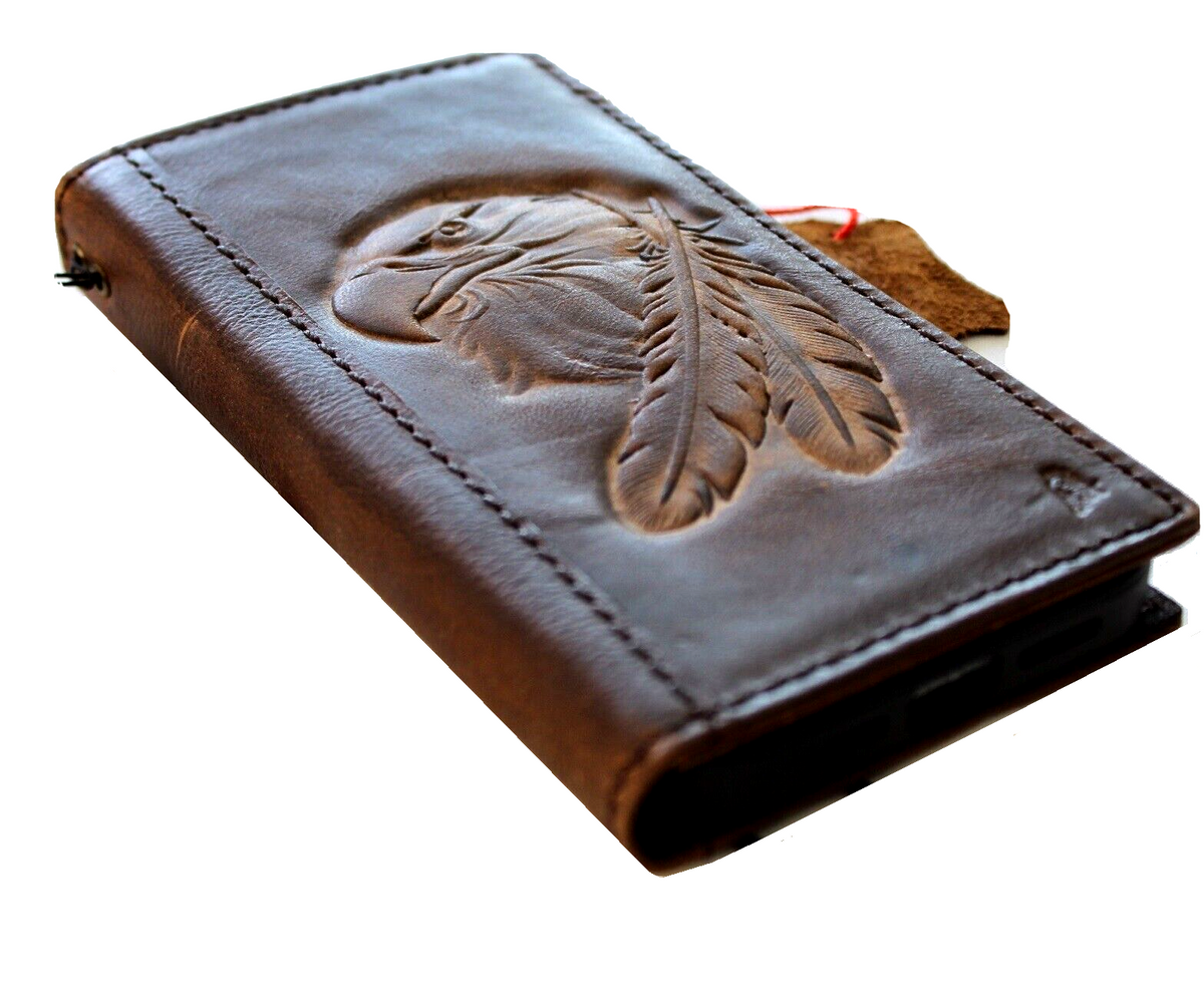 Handmade genuine leather phone case for iPhone models 12 to 17 Pro Max, featuring a sleek design and Eagle luxury mini art details.