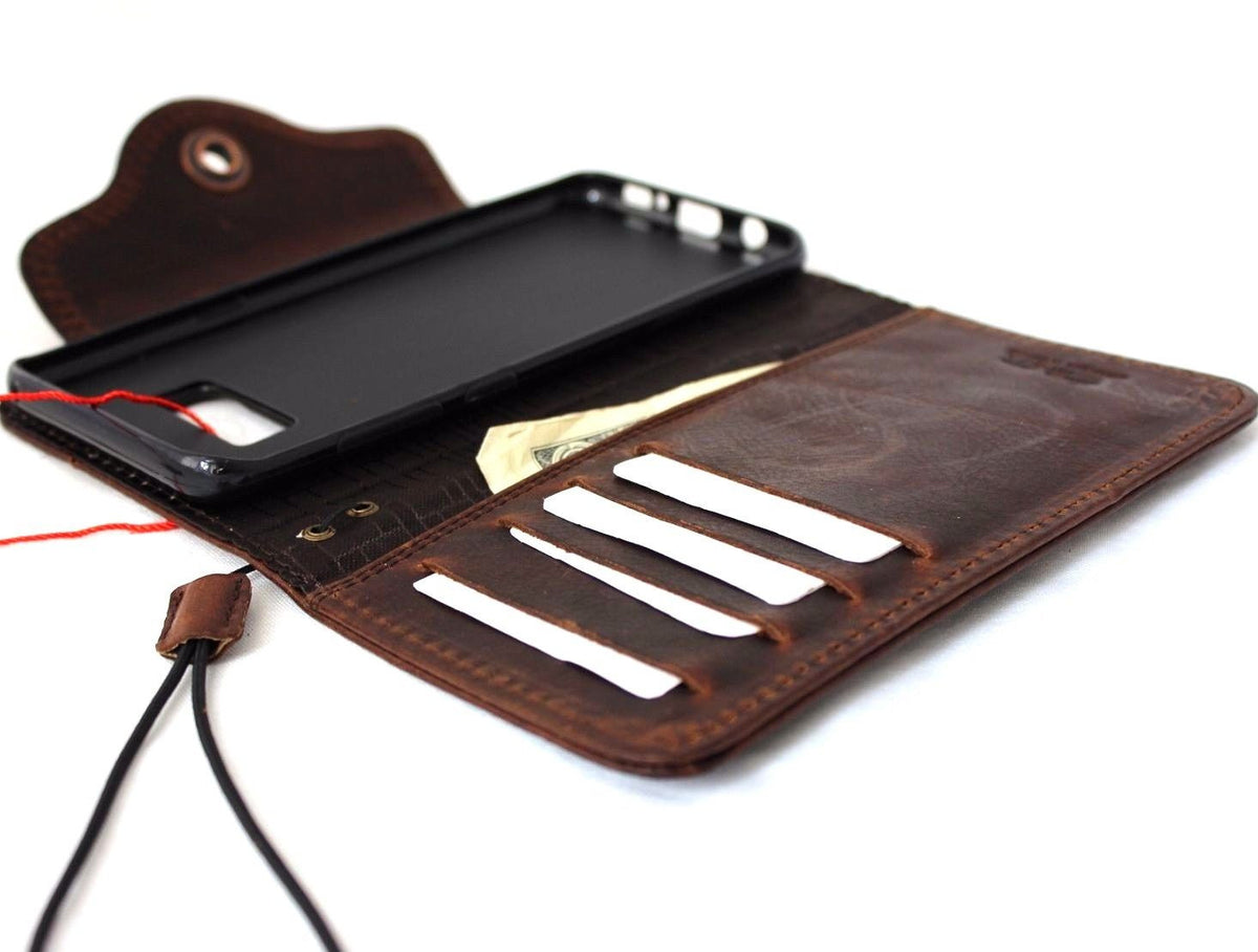 Vintage genuine leather hard case for Samsung Galaxy S8 Plus, handmade wallet phone cover with book-style design and Tictac bracket.