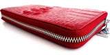 Echtes Echtleder Rote Damen Geldbörse Portemonnaie Reißverschluss Münzen Kartenfächer Tasche Krokodil Design Stil Daviscase