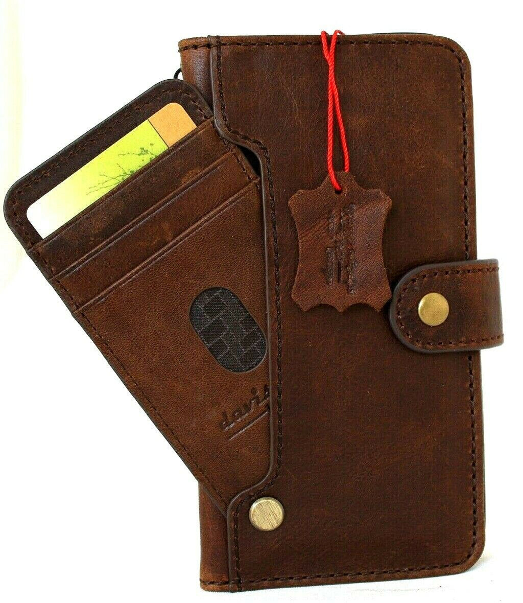 Handmade genuine soft leather iPhone 12 Pro Max case with vintage book wallet style, ID window, credit card slots, by DAVISCASE.