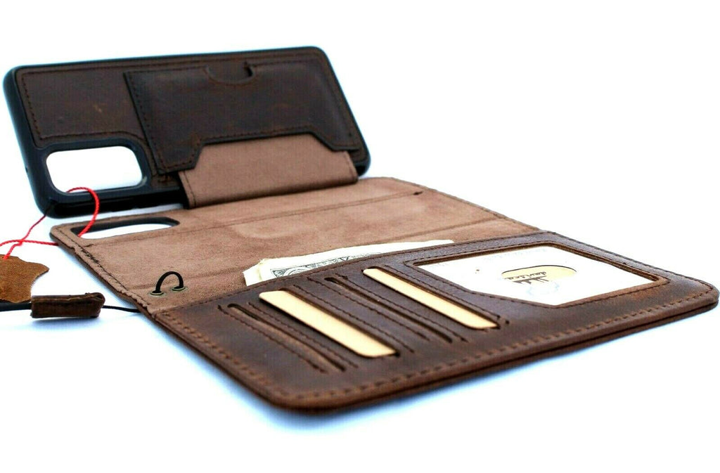 DavisCase genuine full leather wallet case for Samsung Galaxy S20 with card slots, removable holder, and soft interior.