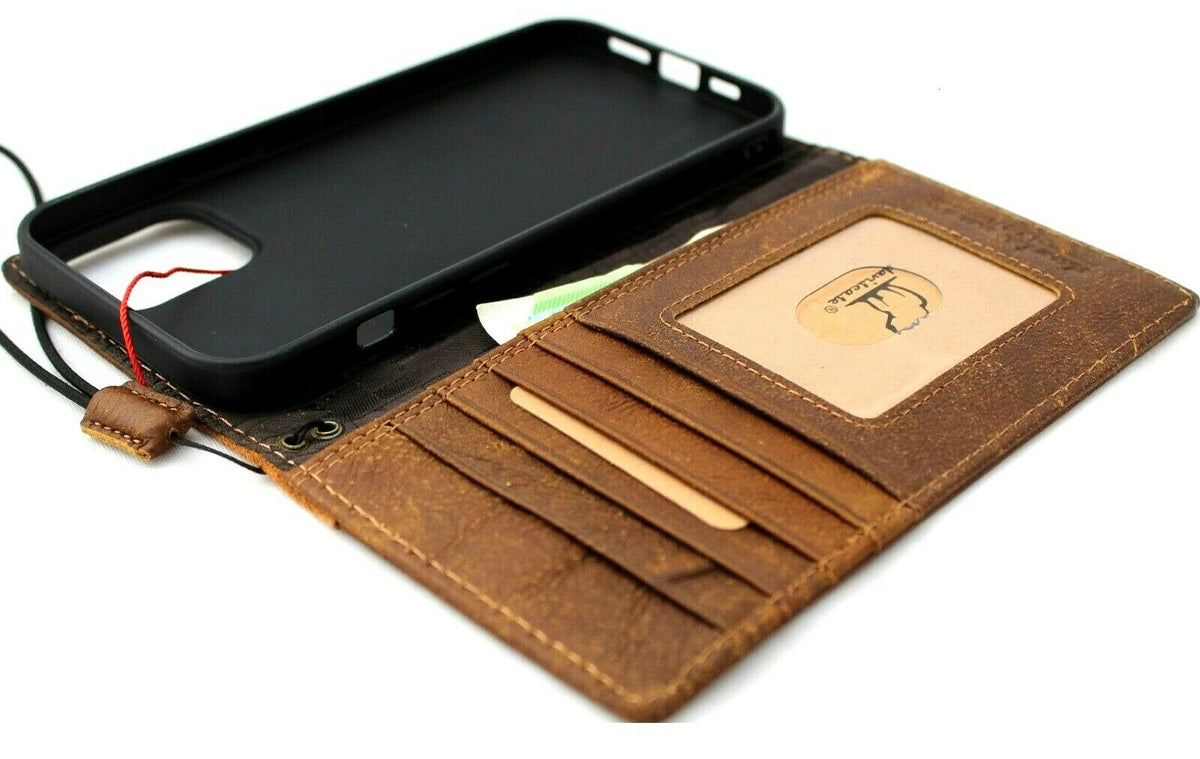 DAVISCASE genuine leather phone case for iPhone 11-15, Galaxy S21, Note 10, A52, vintage style wallet cover, handmade, full grain leather