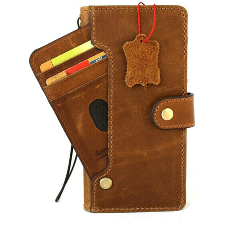 Genuine Vintage Leather case for Samsung Galaxy Note 10 Plus book wallet soft holder Card slots Rubber stand ID Window Wireless charging Tan