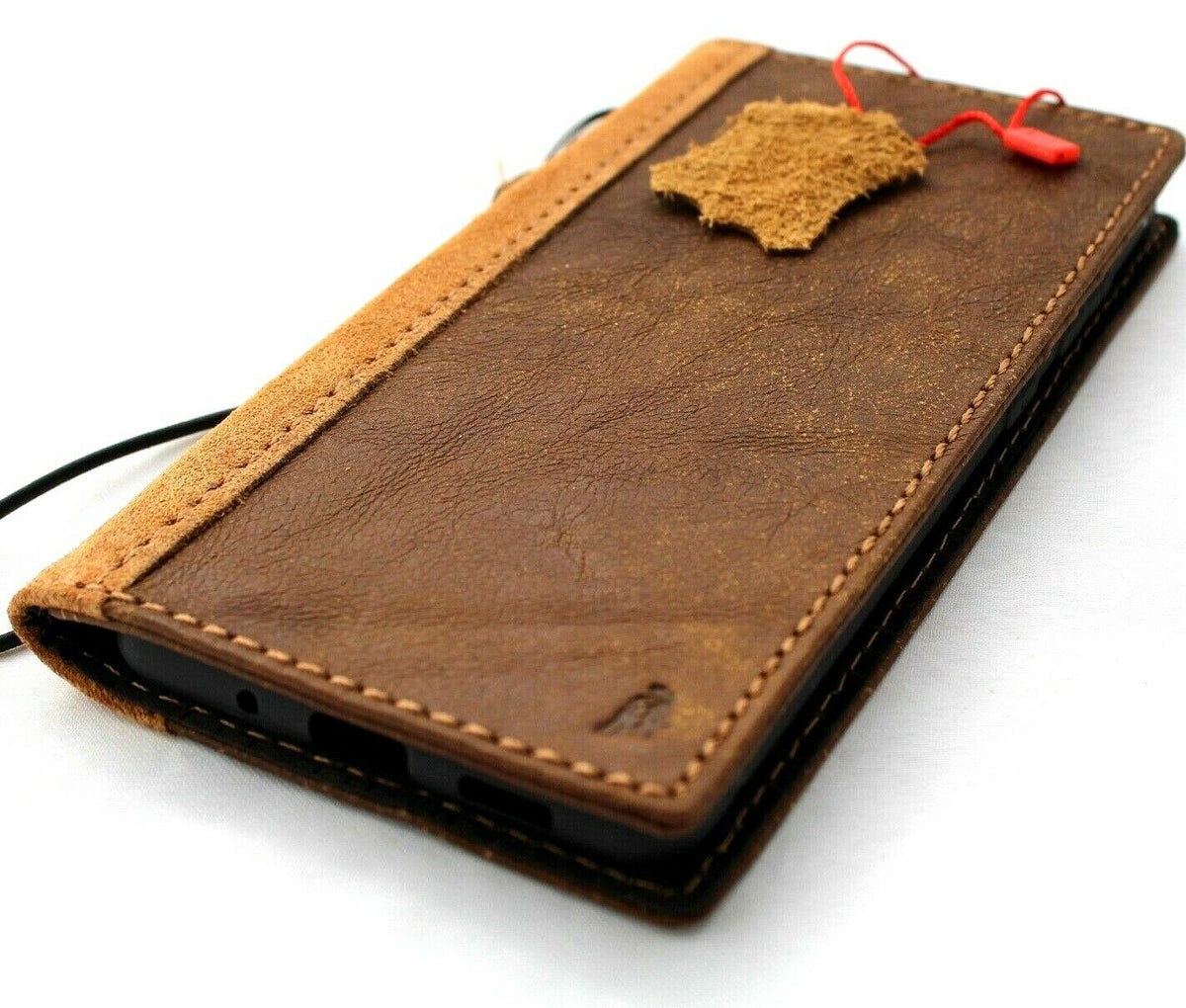 DavisCase genuine leather wallet case for Samsung Galaxy Note 20 Ultra 5G with ID window, card slots, suede design, and wireless charging.