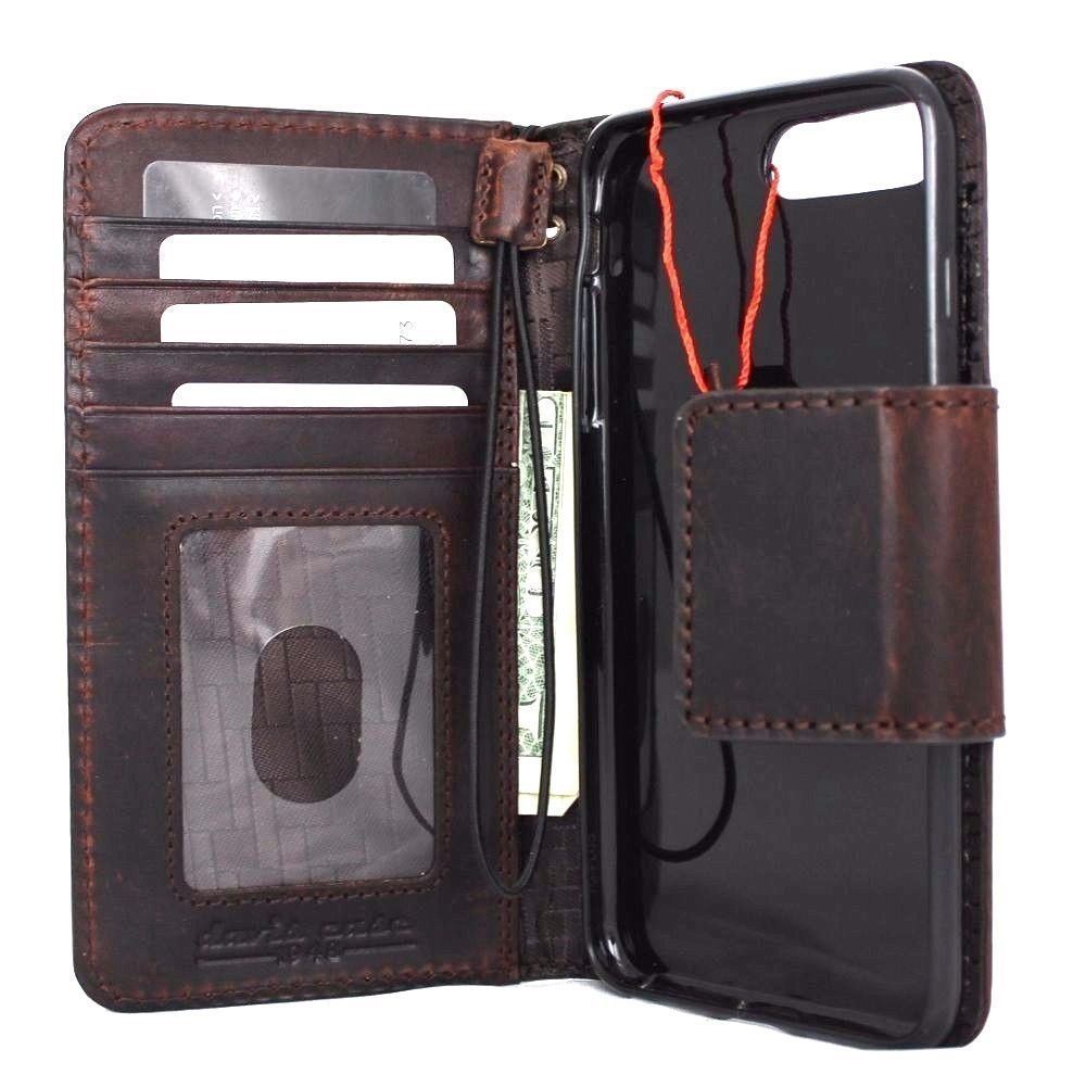 DavisCase genuine full leather iPhone 8 wallet case with card slots, magnetic closure, slim design, compatible with wireless charging