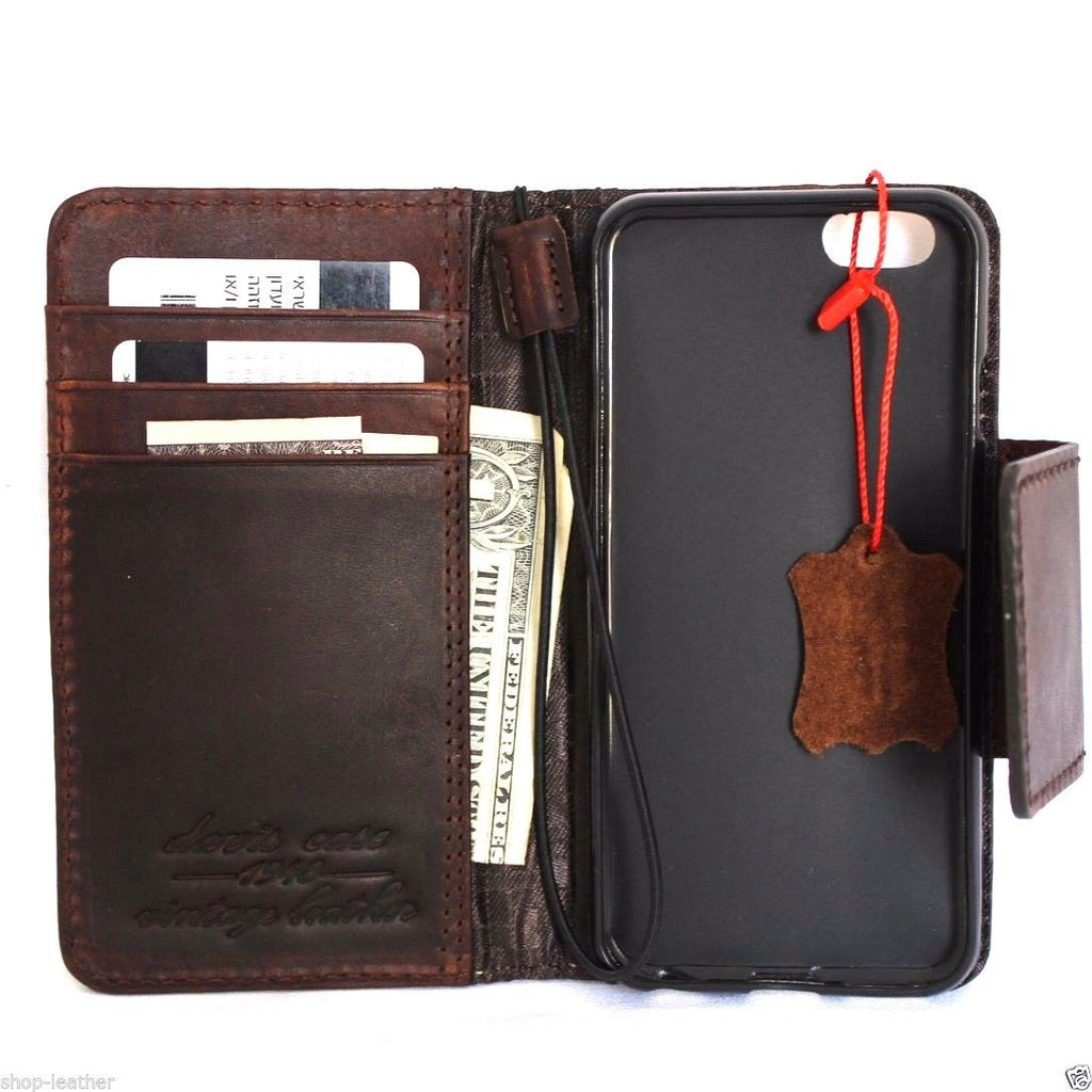 Handmade genuine Italian leather iPhone 6/6s case with wallet credit holder and magnetic closure, featuring a stylish and secure design.